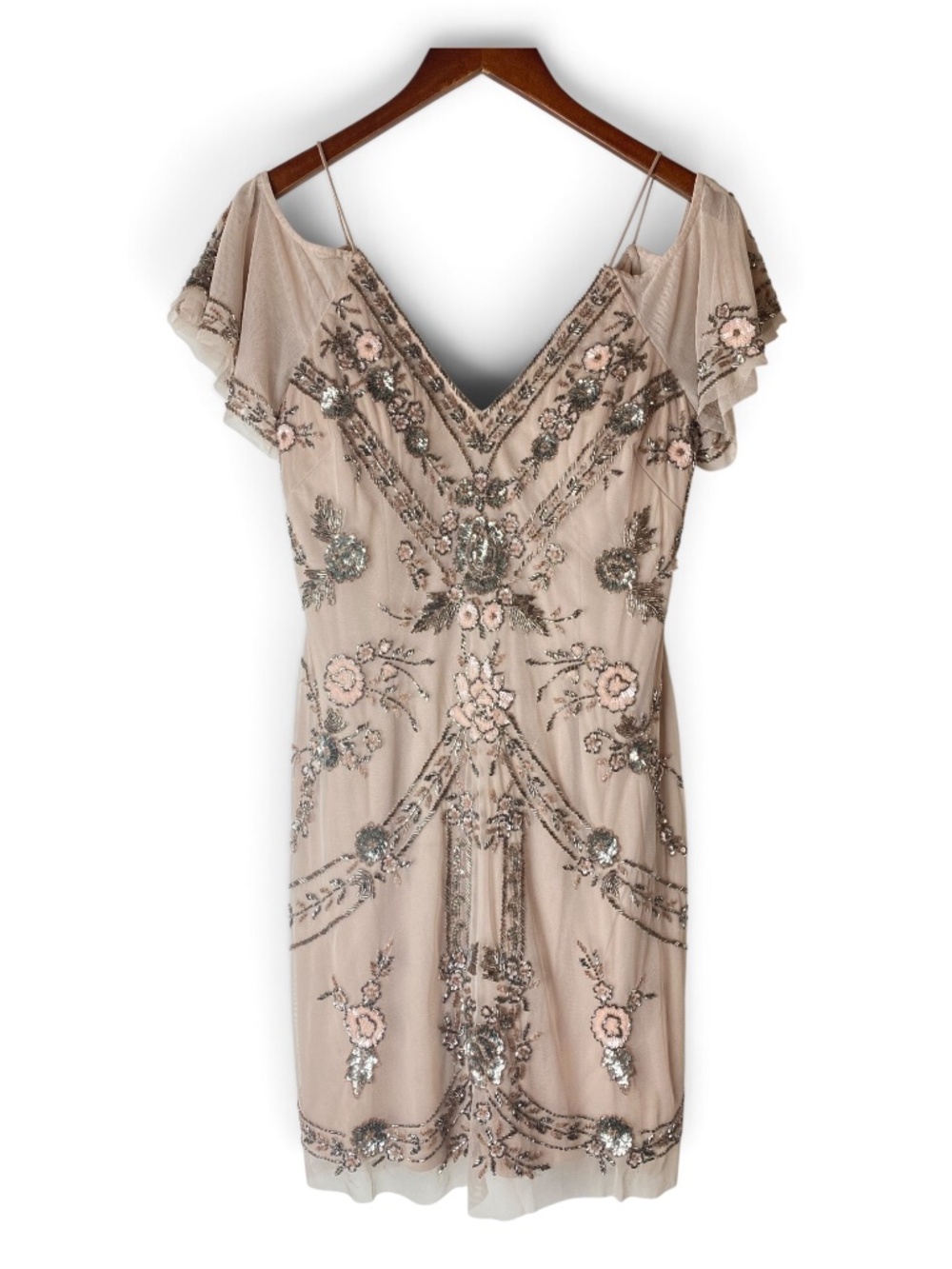 Aidan Mattox Beaded Sequin Cold Shoulder Cocktail Dress Blush Pink Size 10